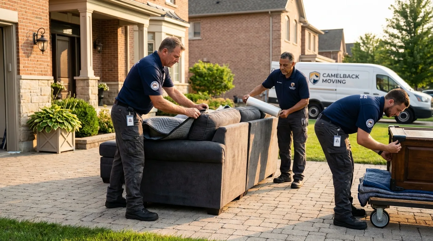 Large estate moving crew wrapping furniture in Minoa, NY